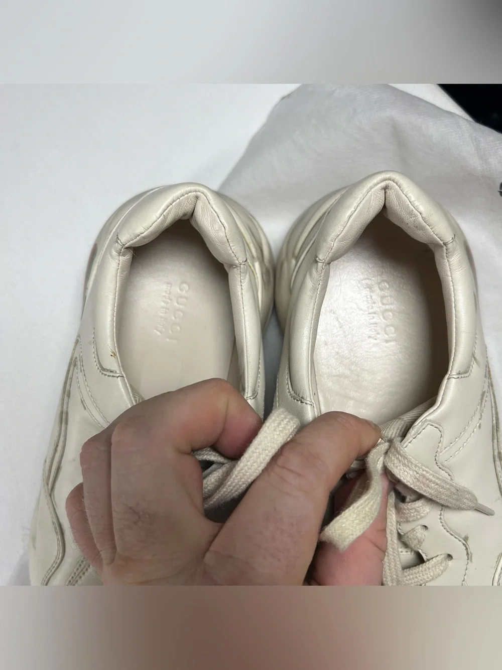 Gucci Rhyton Web Vintage Logo Beige Ivory Mens Leather Sneakers - 10US 40EU